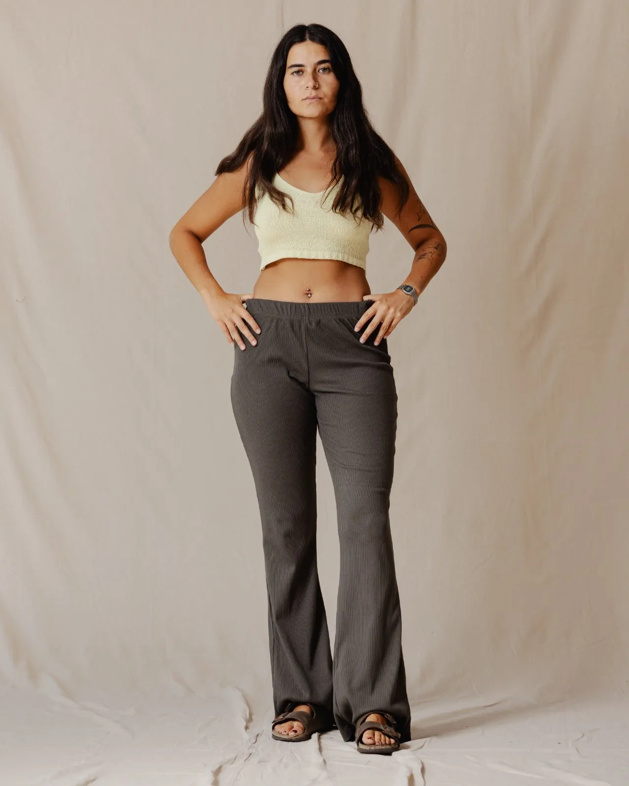 Flare Ribbed Pants Olive