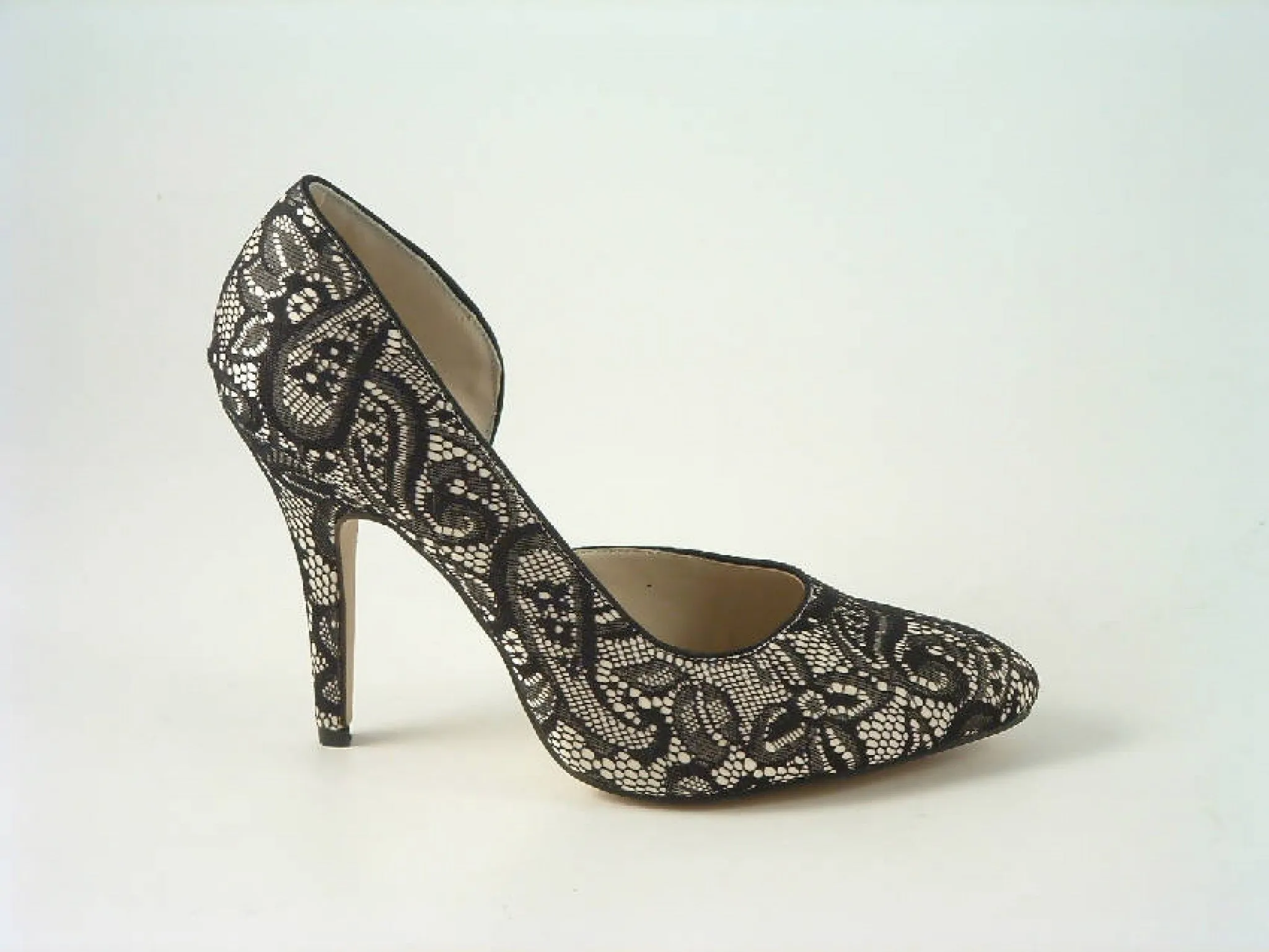 Glitz Shoes Lace Satin Open Waist High Heel Court Shoe