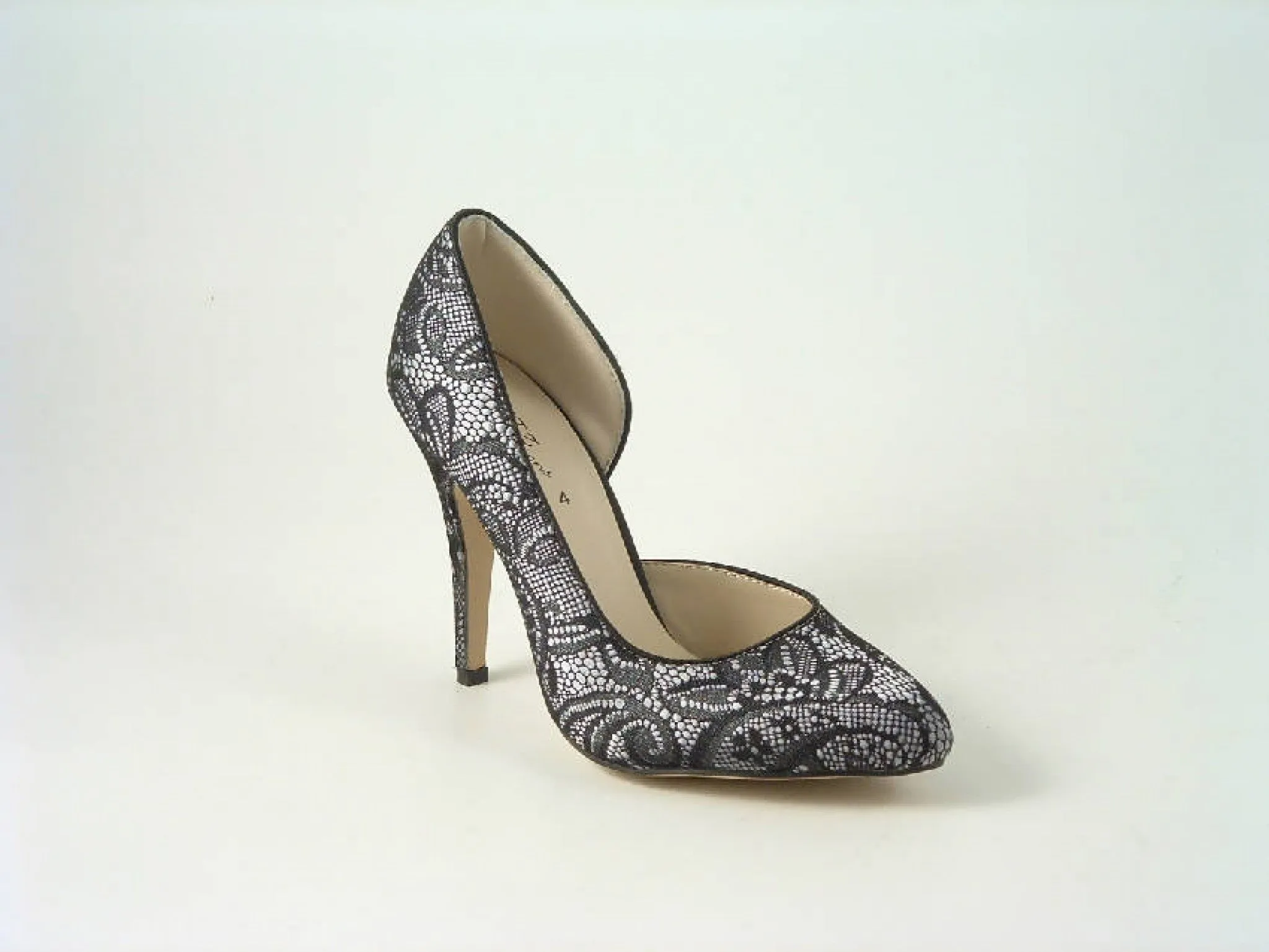 Glitz Shoes Lace Satin Open Waist High Heel Court Shoe