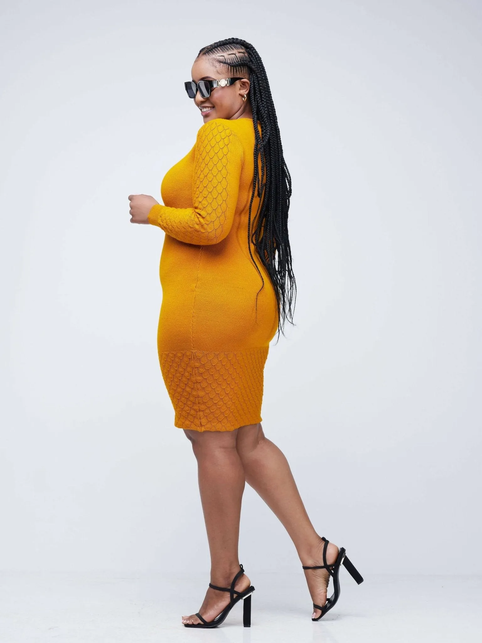 Infy Knit Wear Zuri Bodycon Dress Knee Level - Mustard