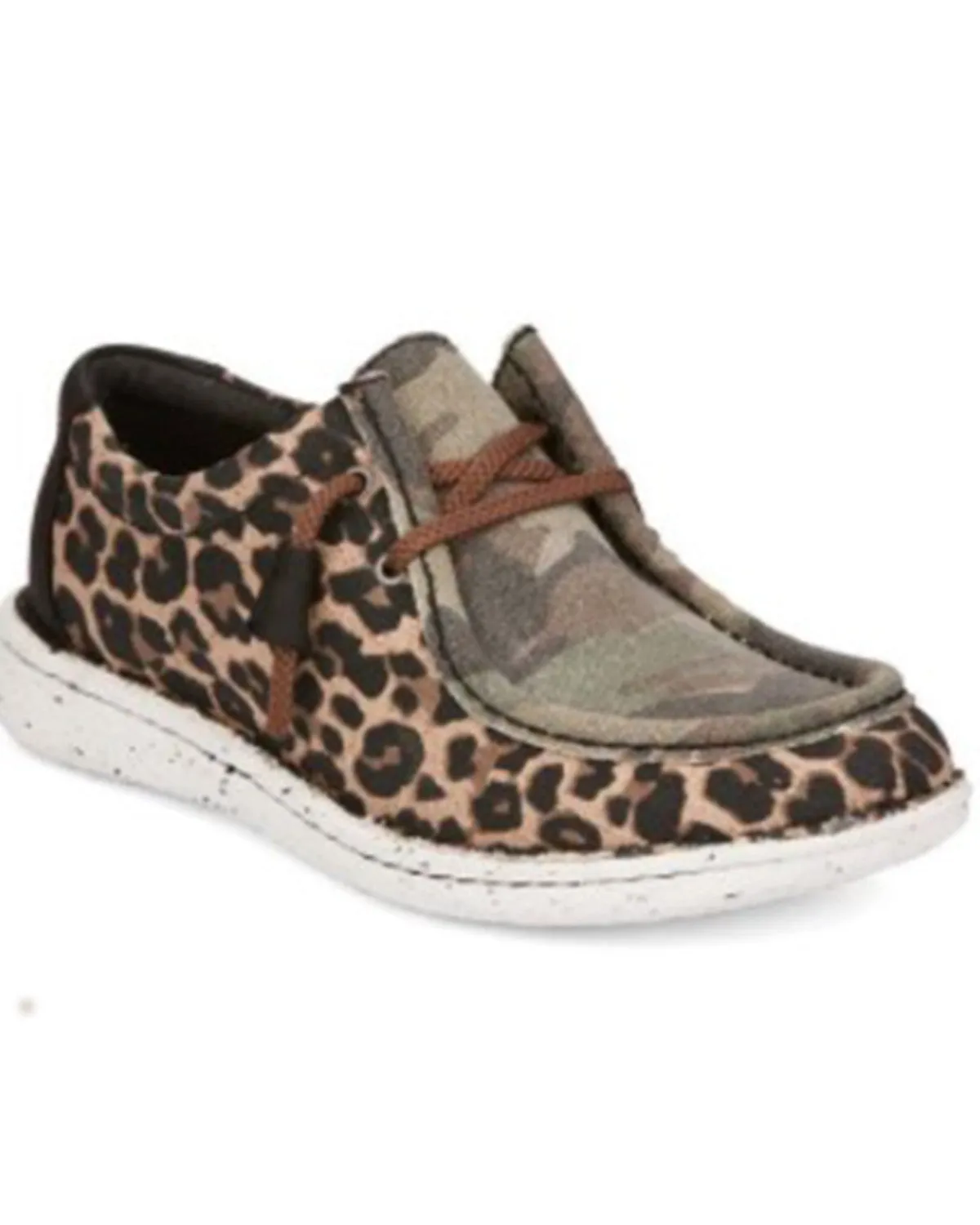 JUSTIN WOMEN'S HAZER LEOPARD CAMO PRINT LACE-UP CASUAL SHOE - ROUND MOC TOE