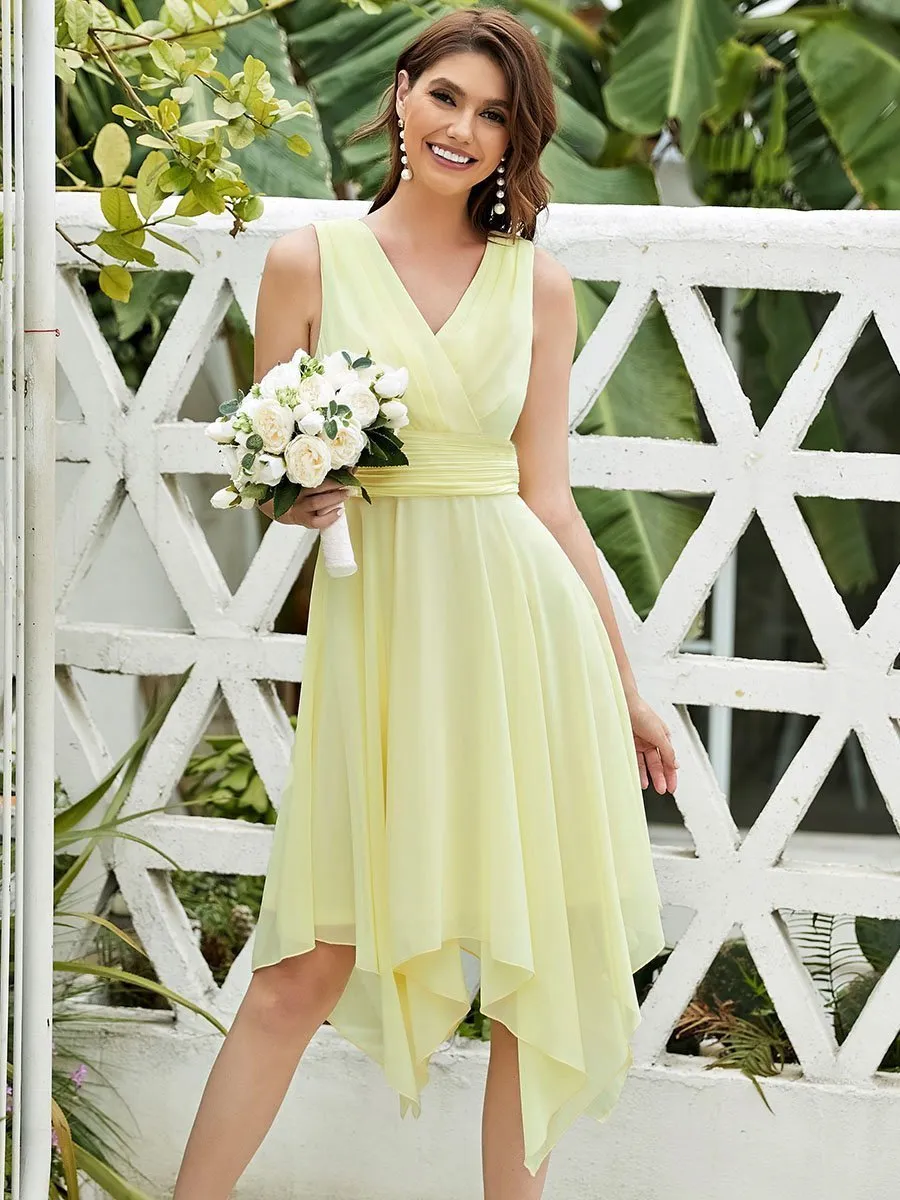 Knee Length Chiffon Bridesmaid Dress with Irregular Hem