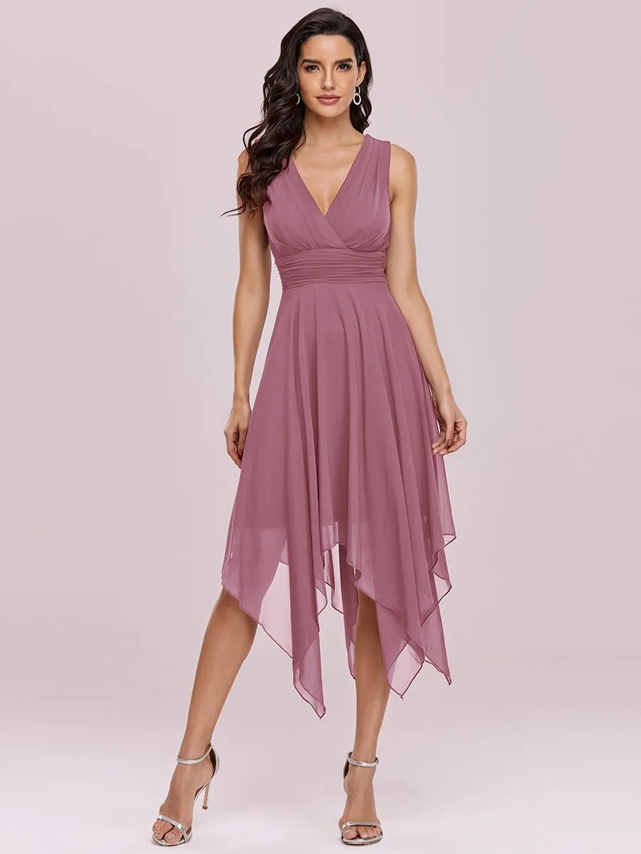 Knee Length Chiffon Bridesmaid Dress with Irregular Hem