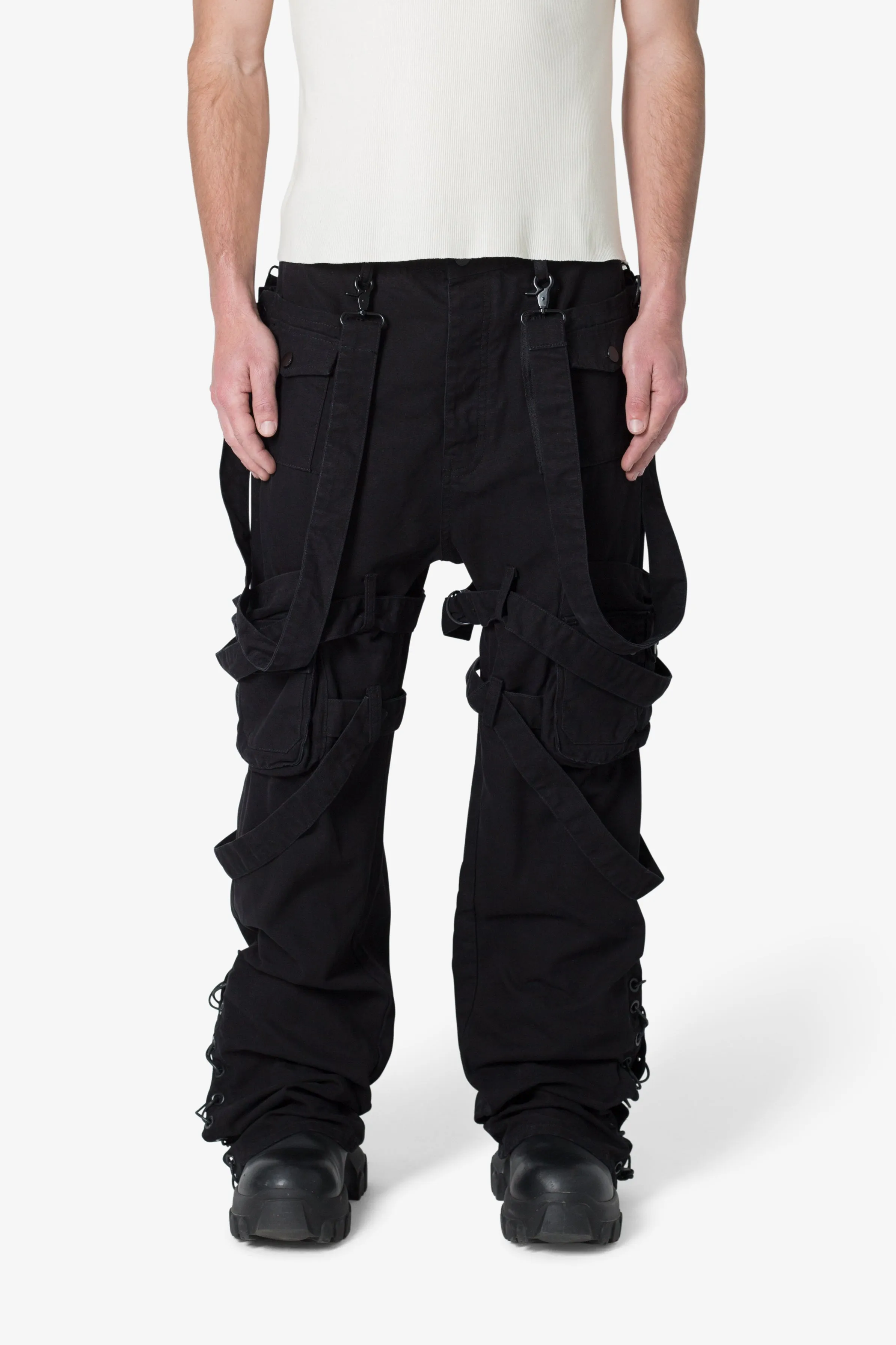 Laced Up Cargo Pants - Black