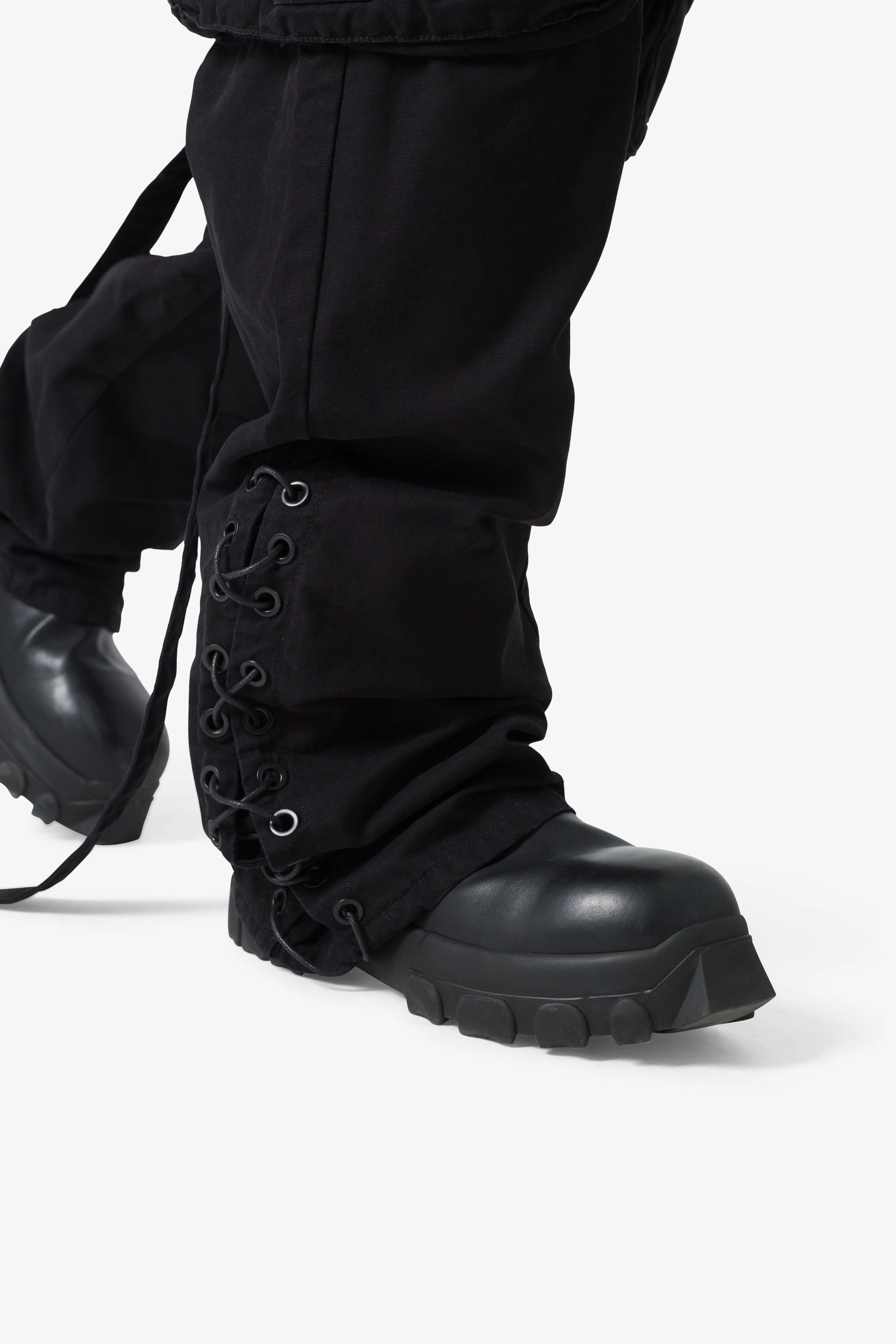 Laced Up Cargo Pants - Black