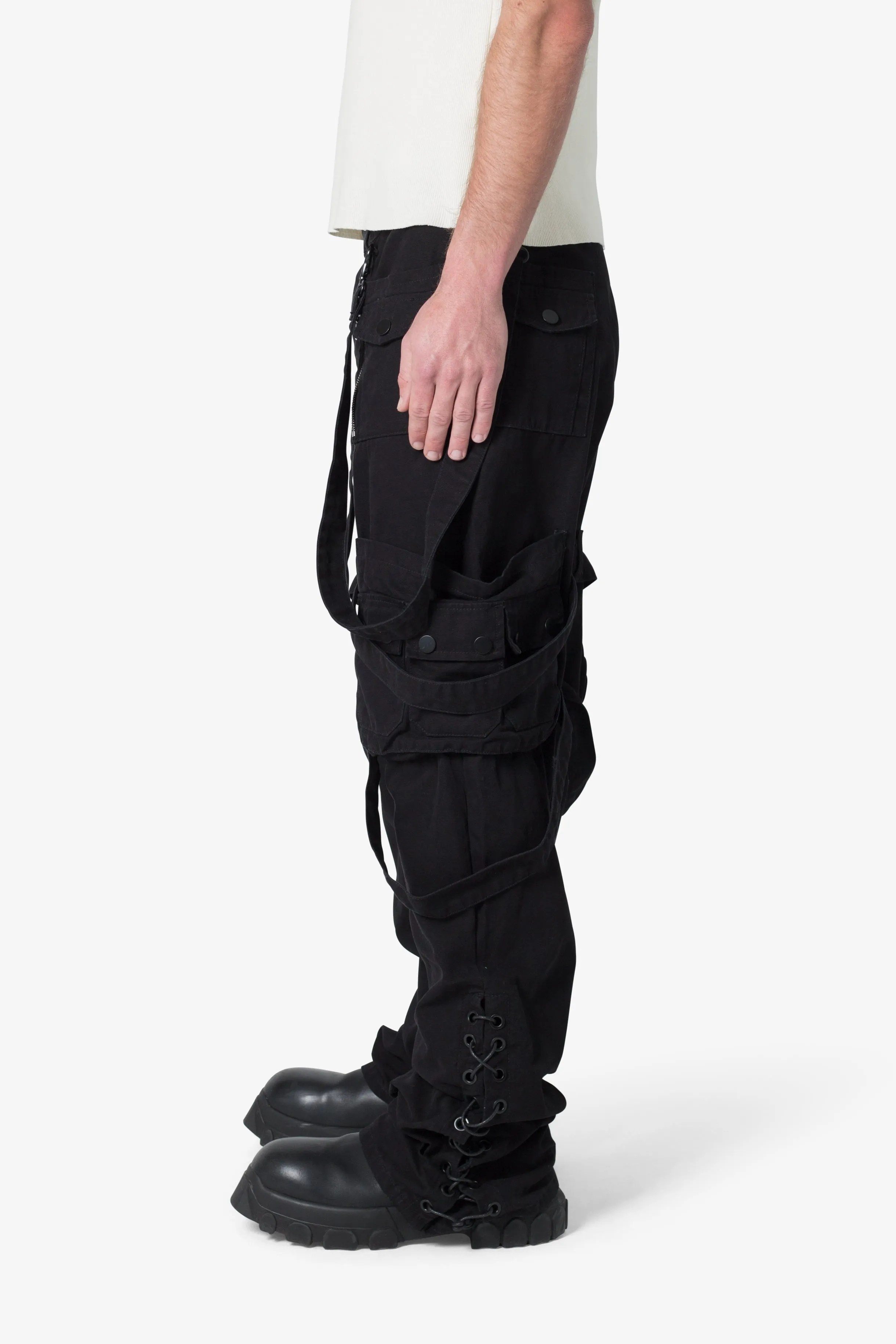 Laced Up Cargo Pants - Black