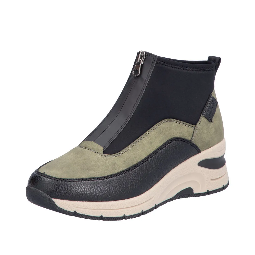 Ladies Rieker Zip Trainer Boots Sneaker Wedge Green N9362-54