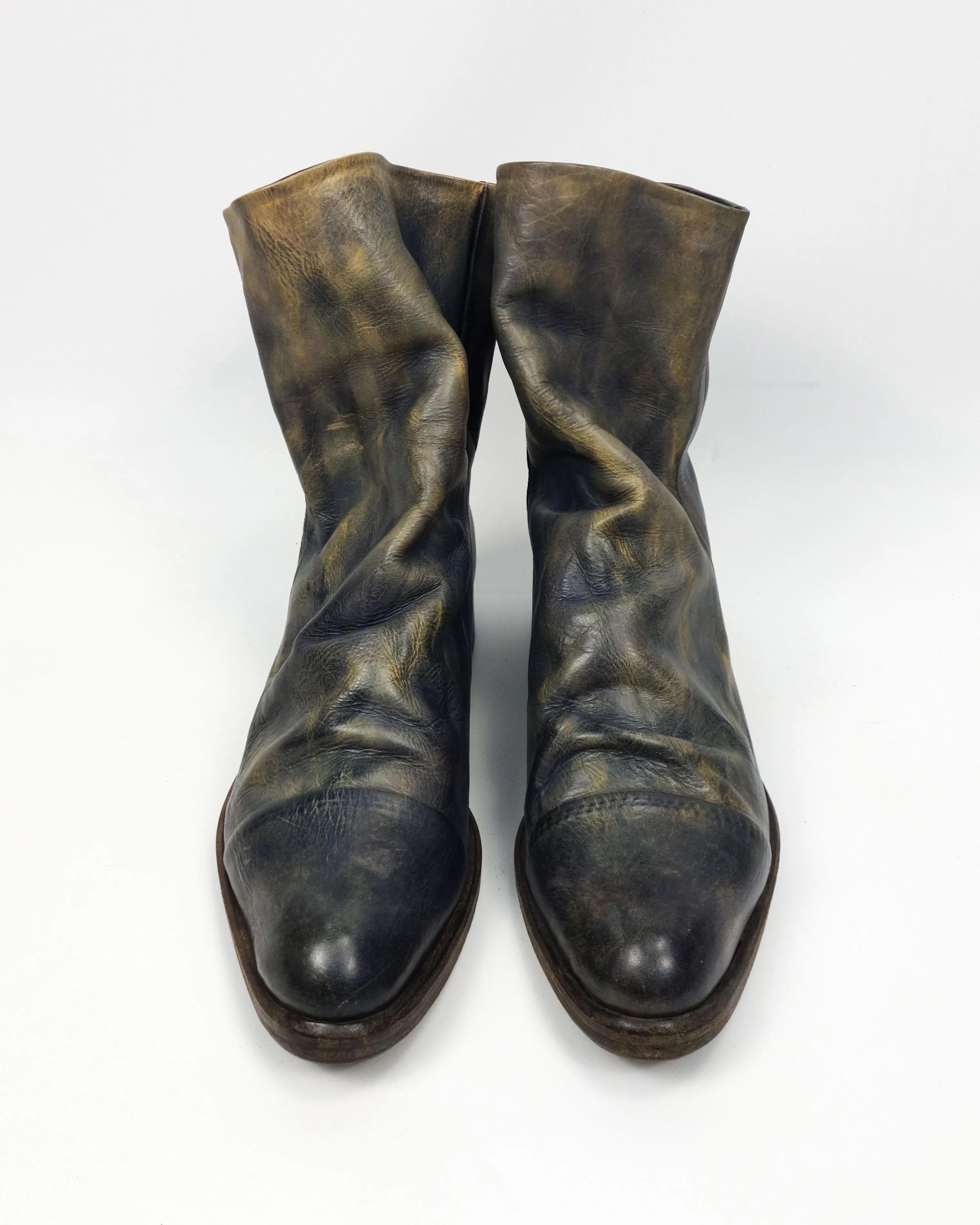 Mihara Yasuhiro Blue Distressed Leather Boots 2000's