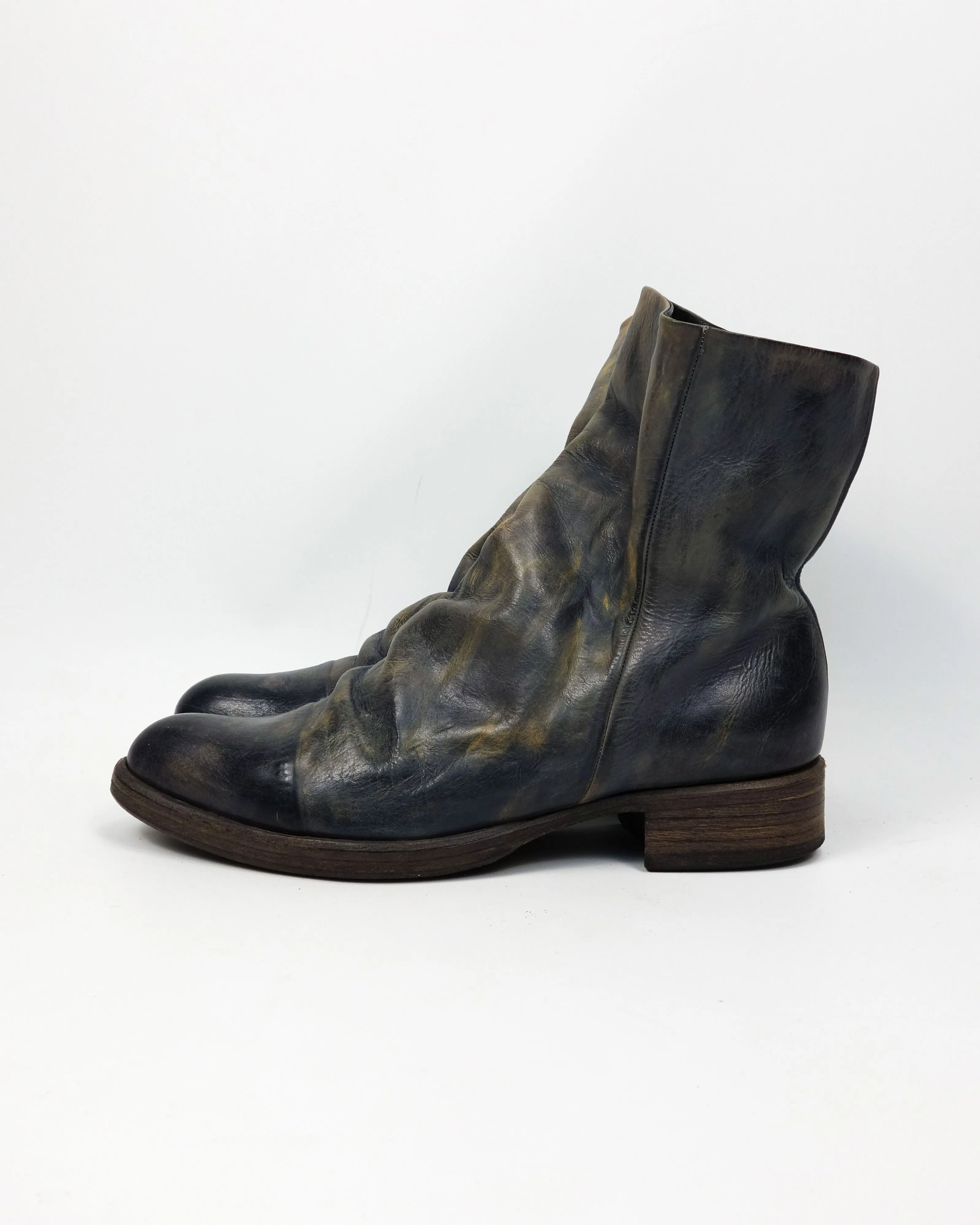 Mihara Yasuhiro Blue Distressed Leather Boots 2000's