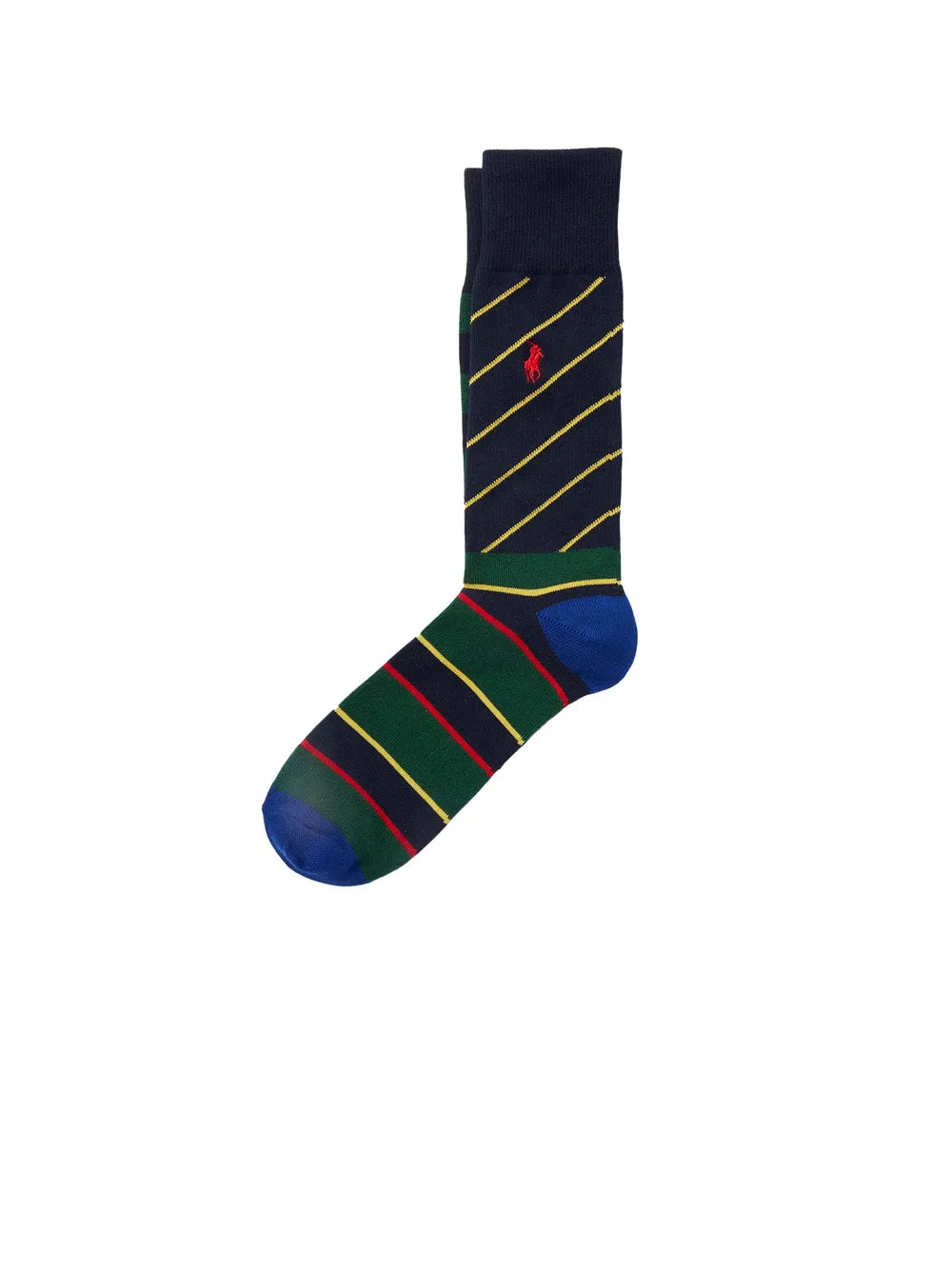 Mismatch Crew Sock-Single - Navy Green Wine Stripes