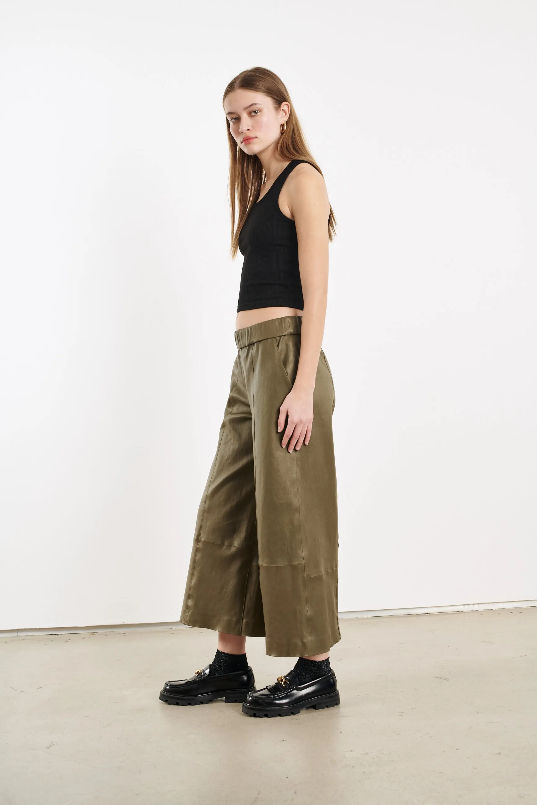 Moss Leather Culotte Pants