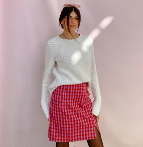 Pink Houndstooth Knee Length Skirt