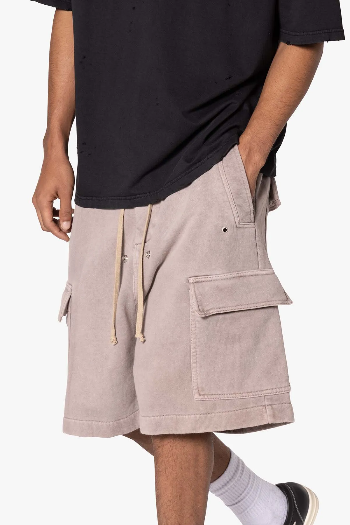 Rave Cargo Fleece Sweat Shorts - Washed Mauve