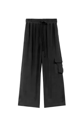 Silk Cargo Pocket Pants - Black