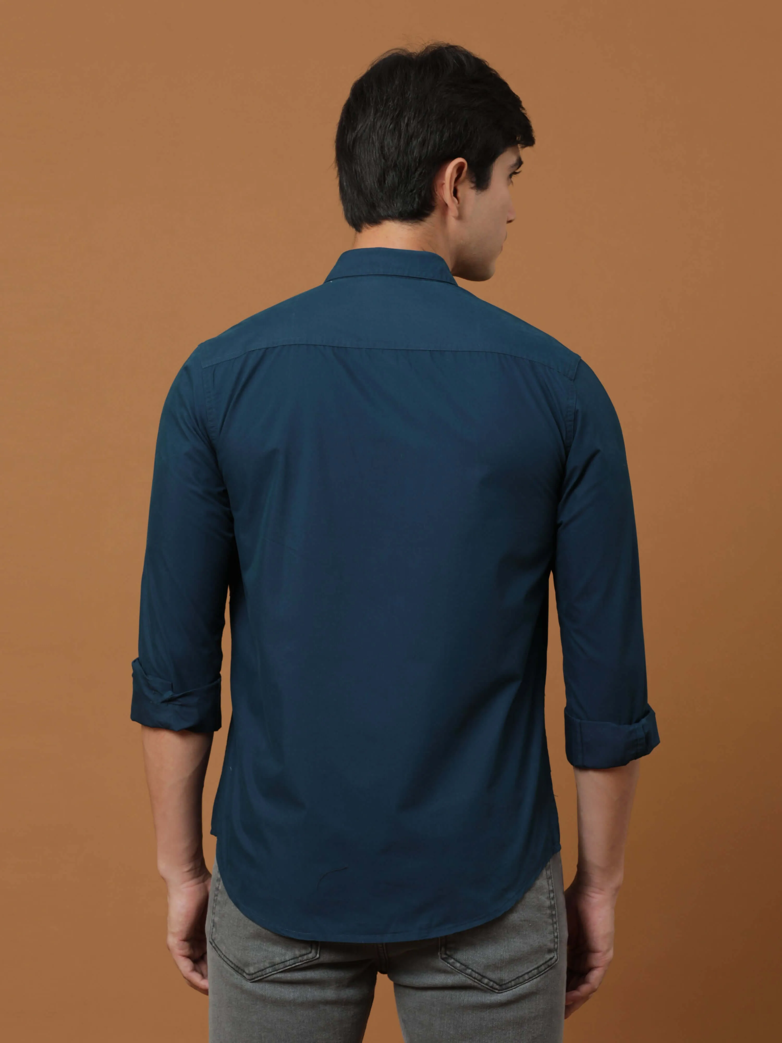 Teal Blue Contrast Patch Cargo Shirt